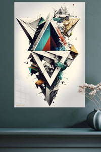 Gold Geometry on a Violet Divide metal wall art displayed in a modern interior