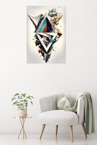 Gold Geometry on a Violet Divide metal wall art displayed in a contemporary living space