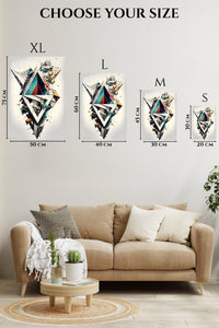 EMESA metal wall art size comparison guide for Gold Geometry on a Violet Divide