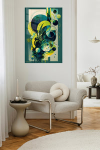 Gilded Geometry in Motion metal wall art displayed in a contemporary living space