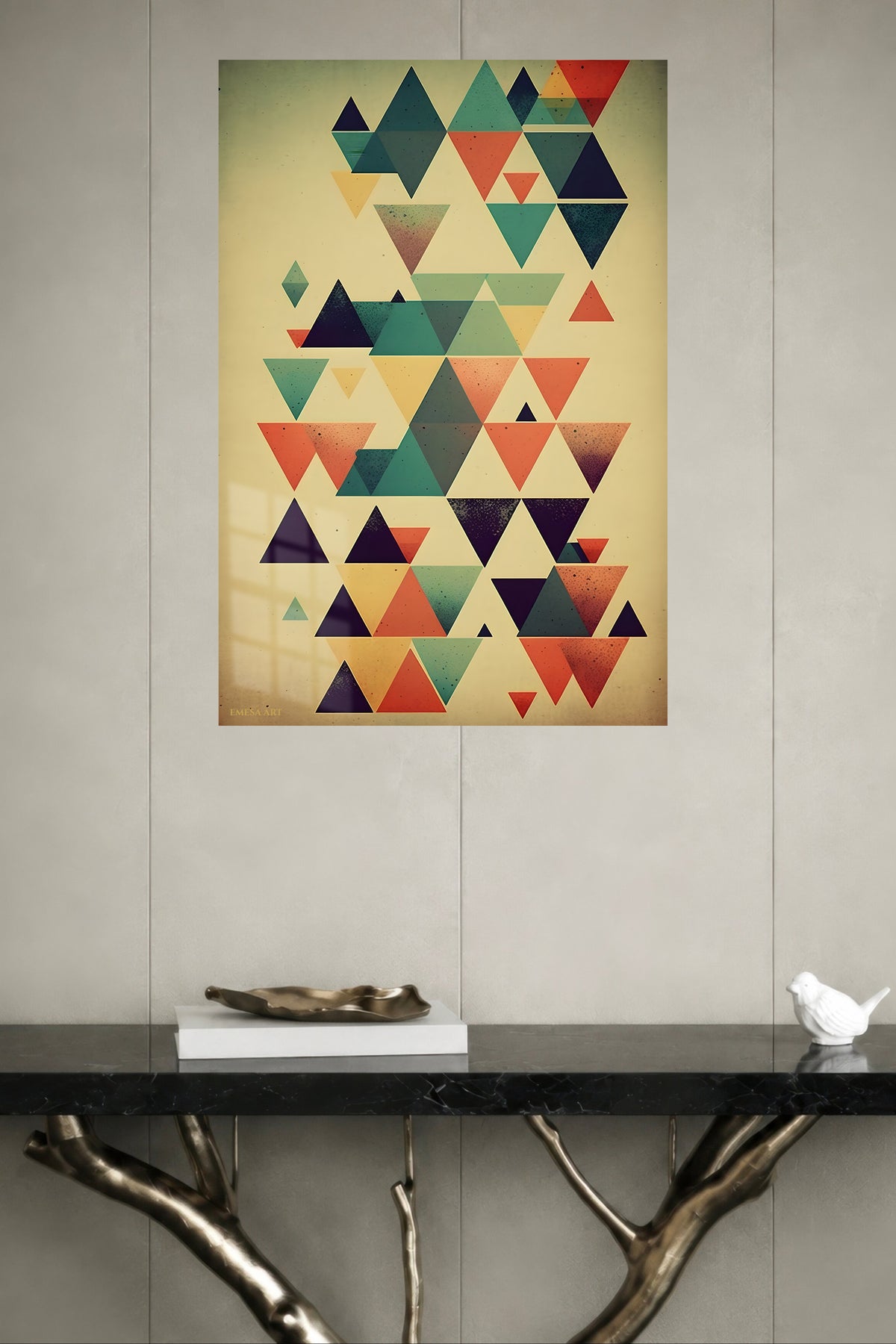 Coral Orbit Garden metal wall art displayed in a modern interior