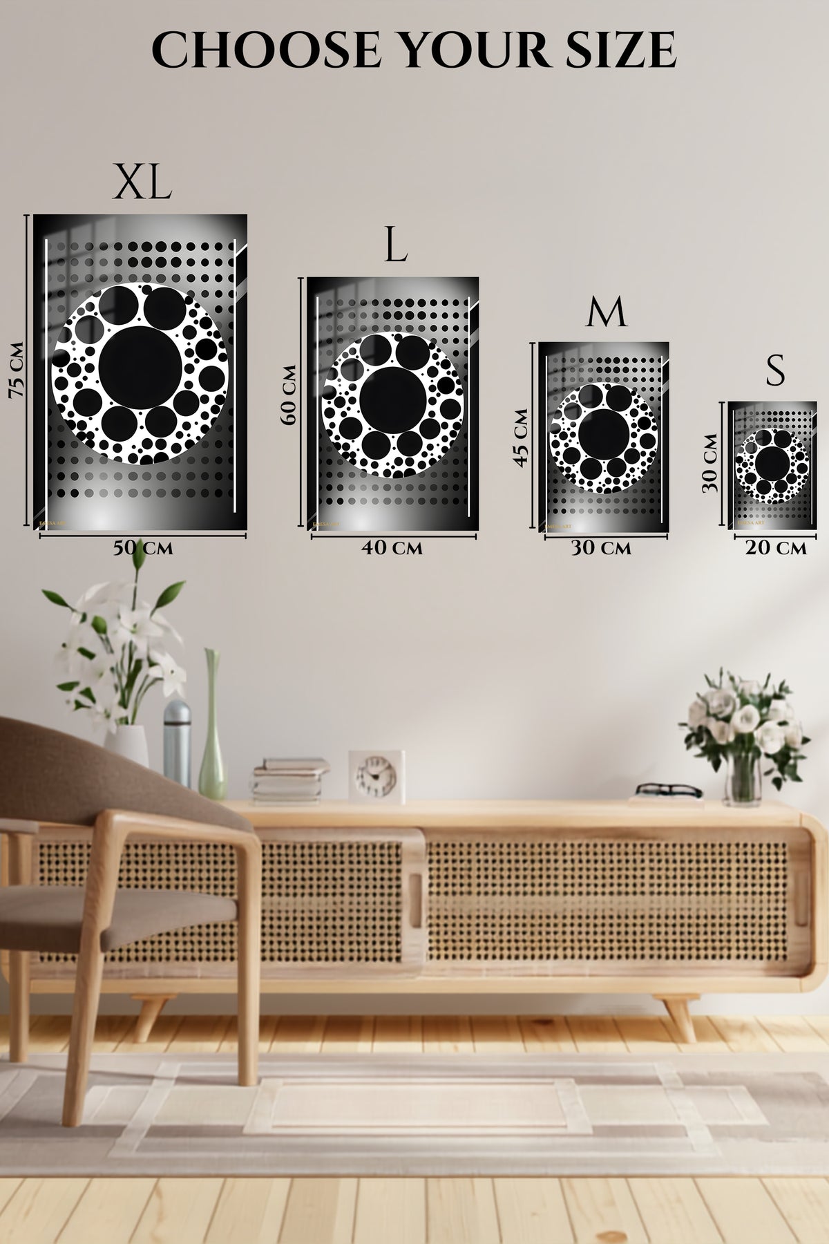 EMESA metal wall art size comparison guide for Magenta Ribbon Surge