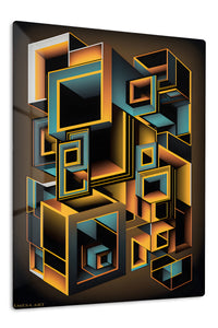 Obsidian Angles in Ochre premium metal wall art – front view