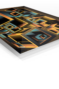 Obsidian Angles in Ochre premium metal wall art – angled view
