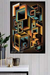 Obsidian Angles in Ochre metal wall art displayed in a modern interior