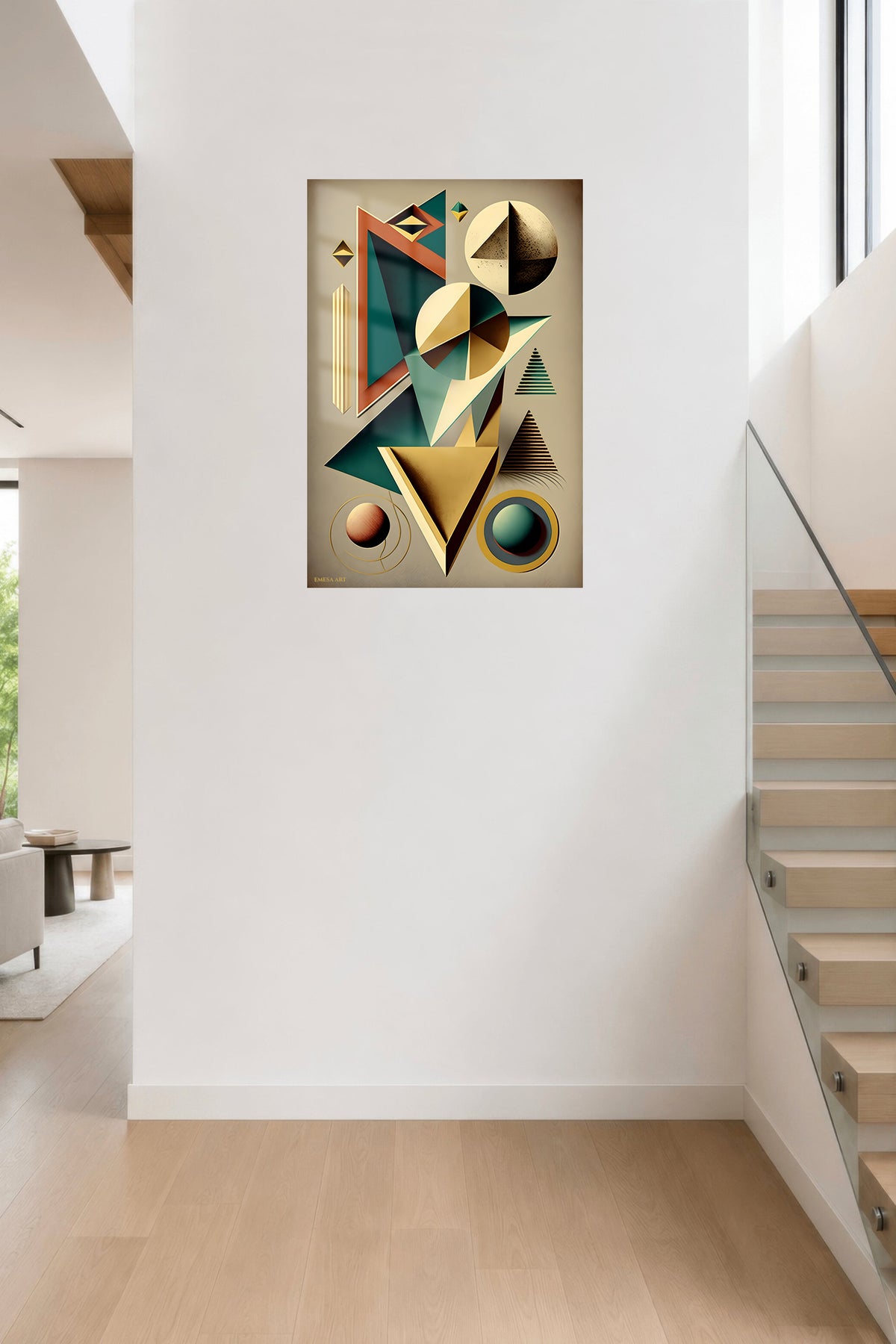 Emerald Orbit metal wall art displayed in a contemporary living space