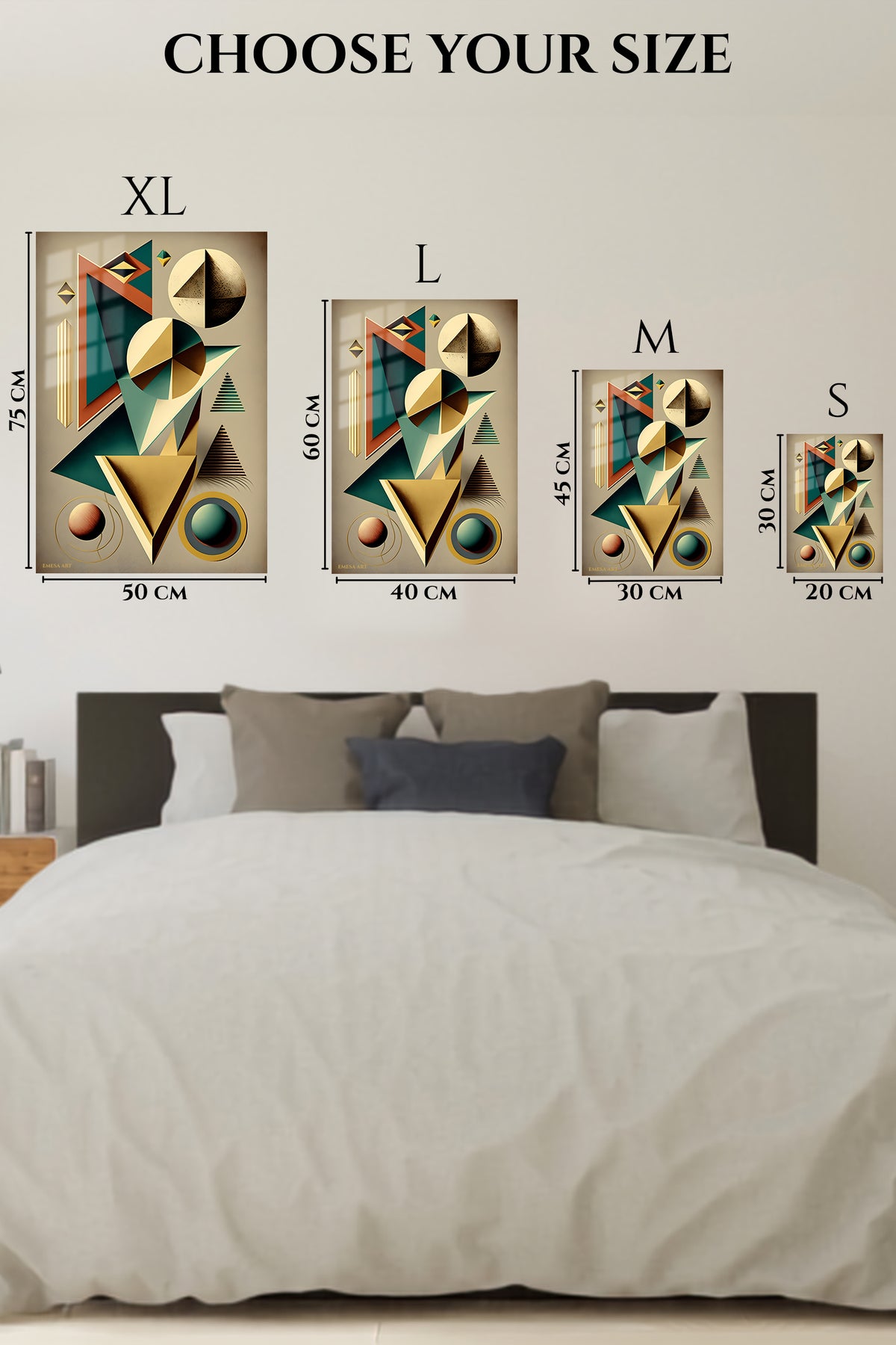 EMESA metal wall art size comparison guide for Emerald Orbit