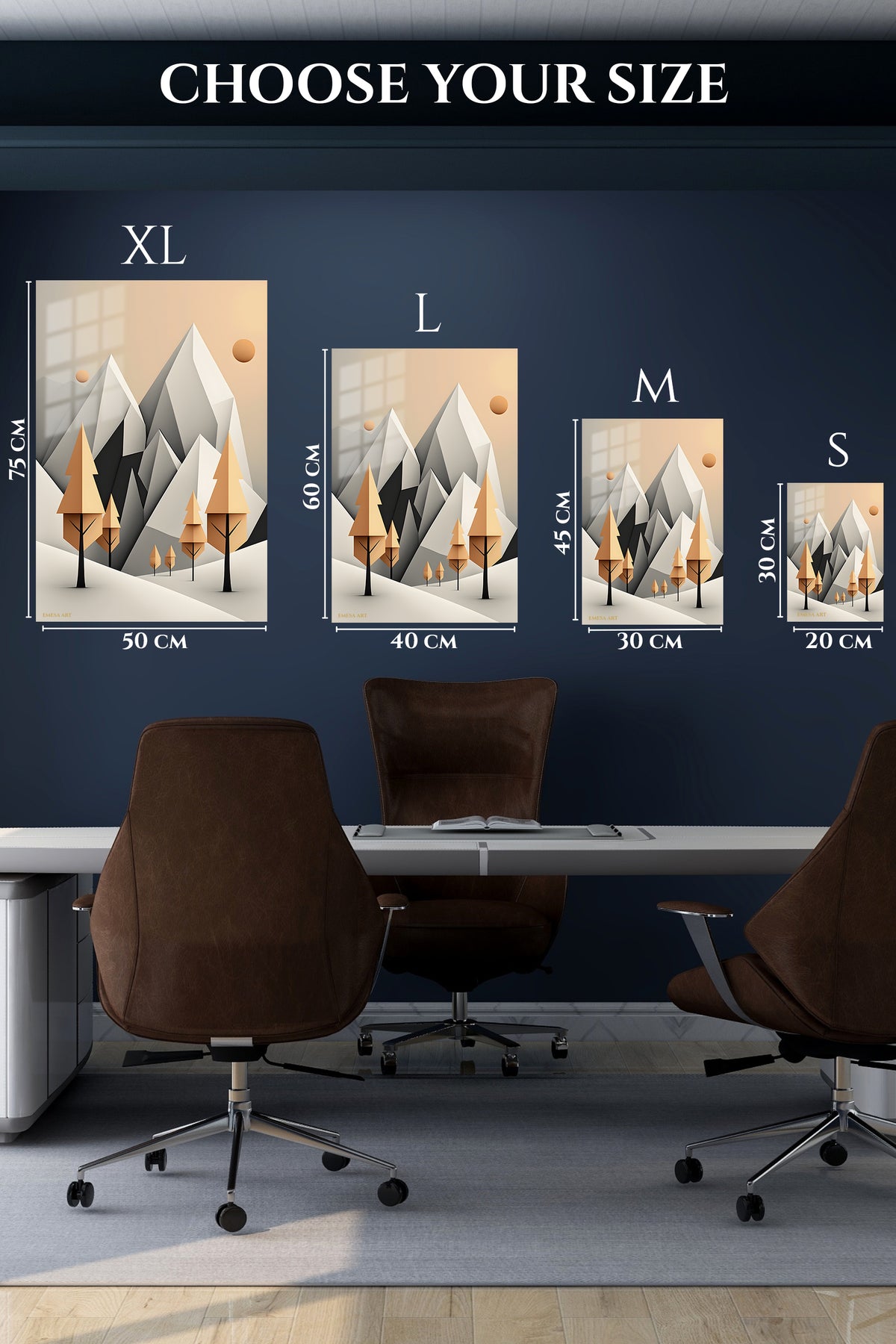 EMESA metal wall art size comparison guide for Sunlit Botanical Orbit