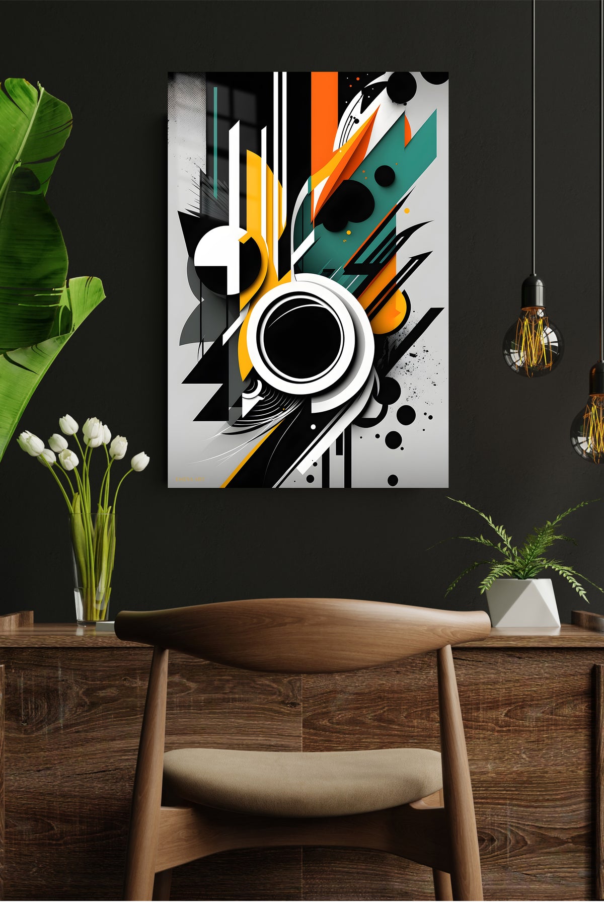 Obsidian and Ivory Brushwork metal wall art displayed in a modern interior