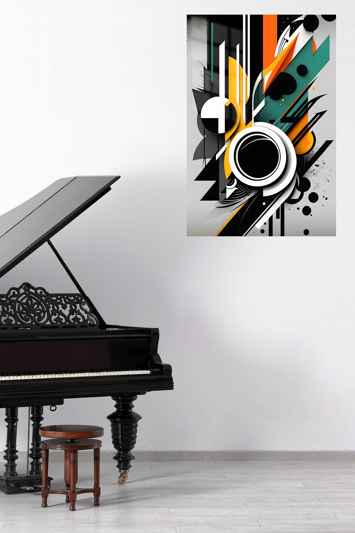 Obsidian and Ivory Brushwork metal wall art displayed in a contemporary living space