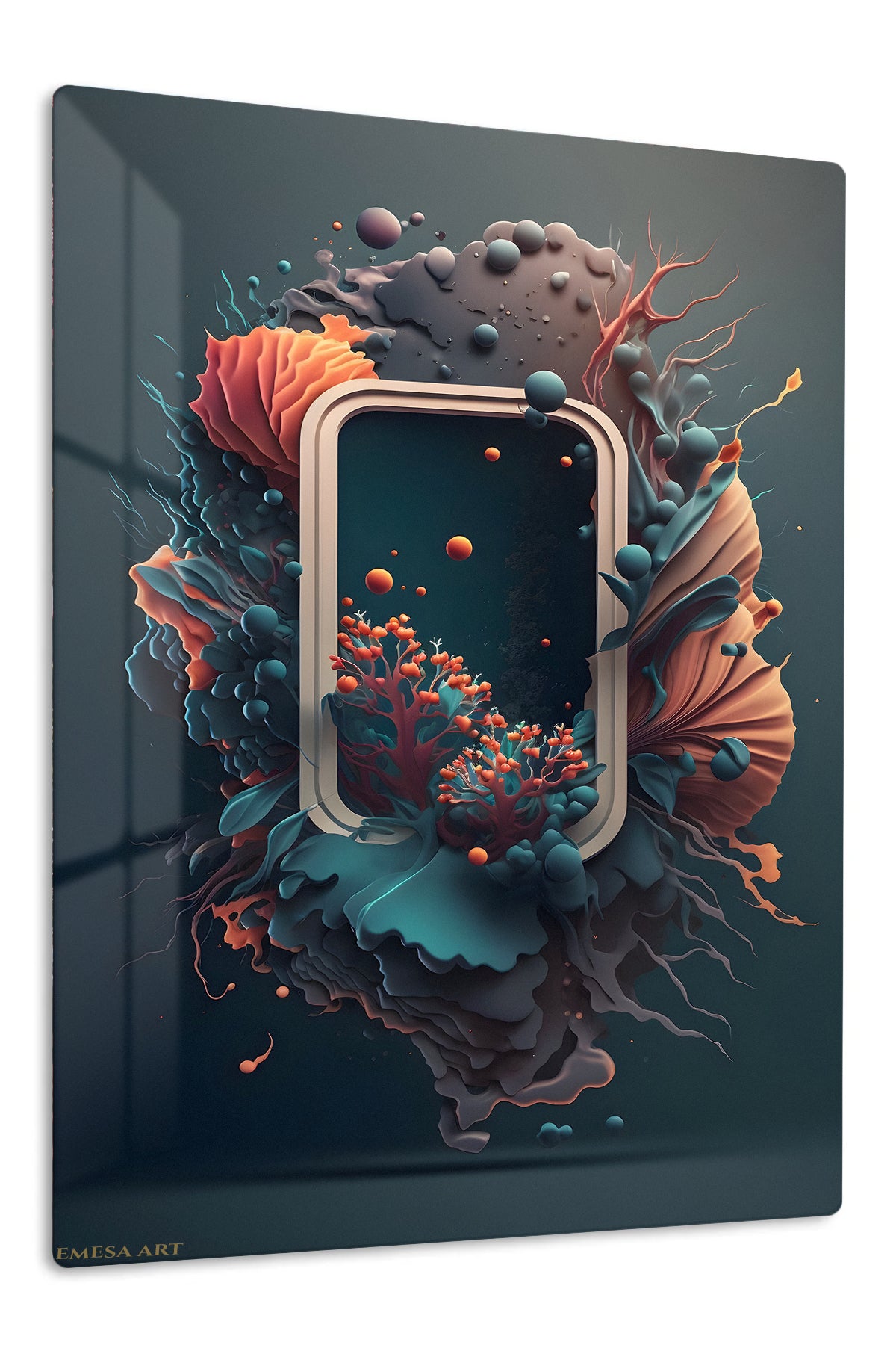 Golden Currents on Magenta premium metal wall art – front view