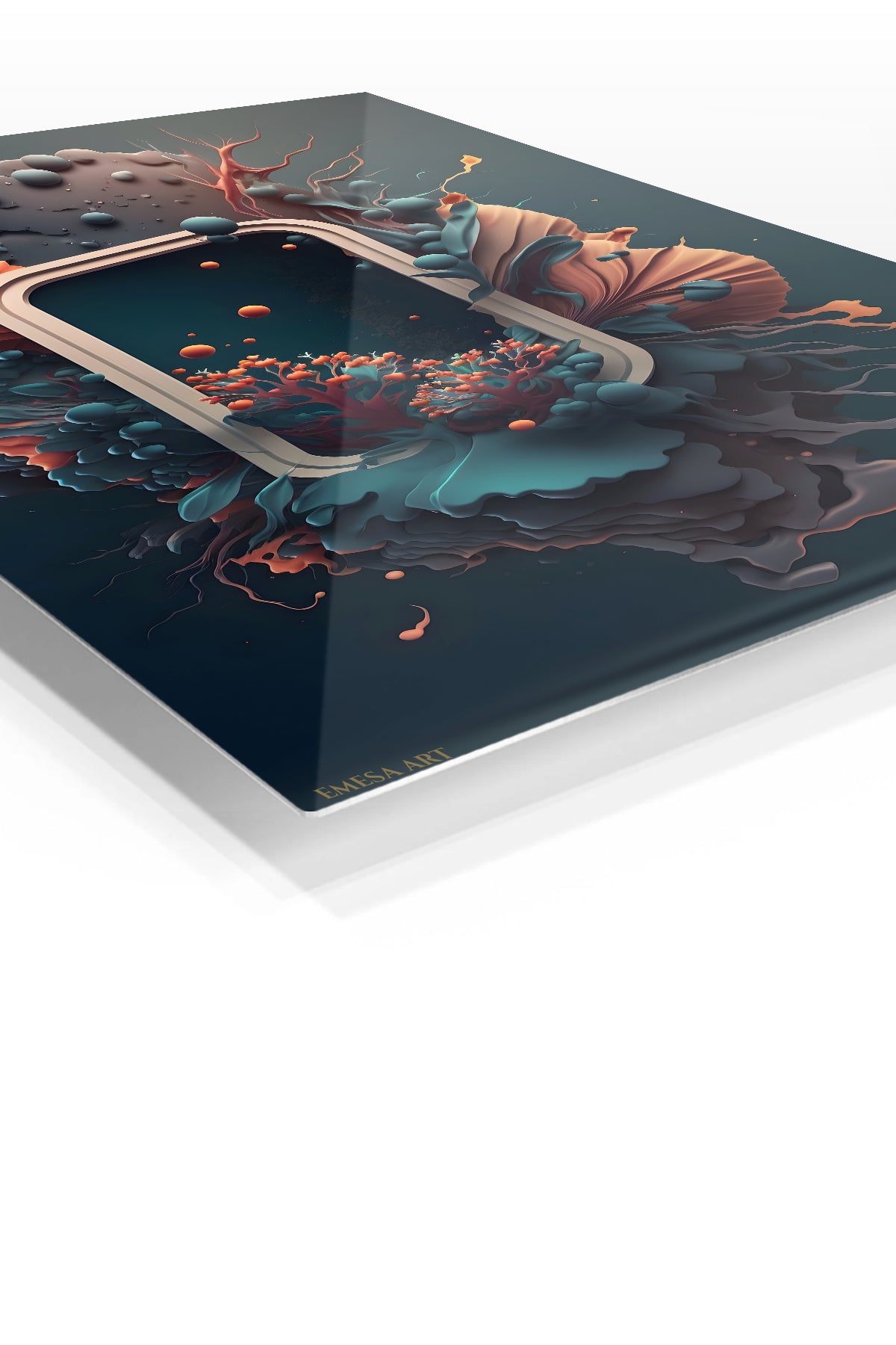 Golden Currents on Magenta premium metal wall art – angled view
