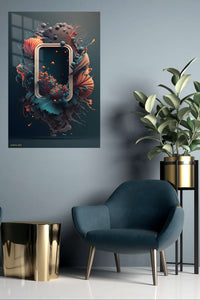 Golden Currents on Magenta metal wall art displayed in a contemporary living space