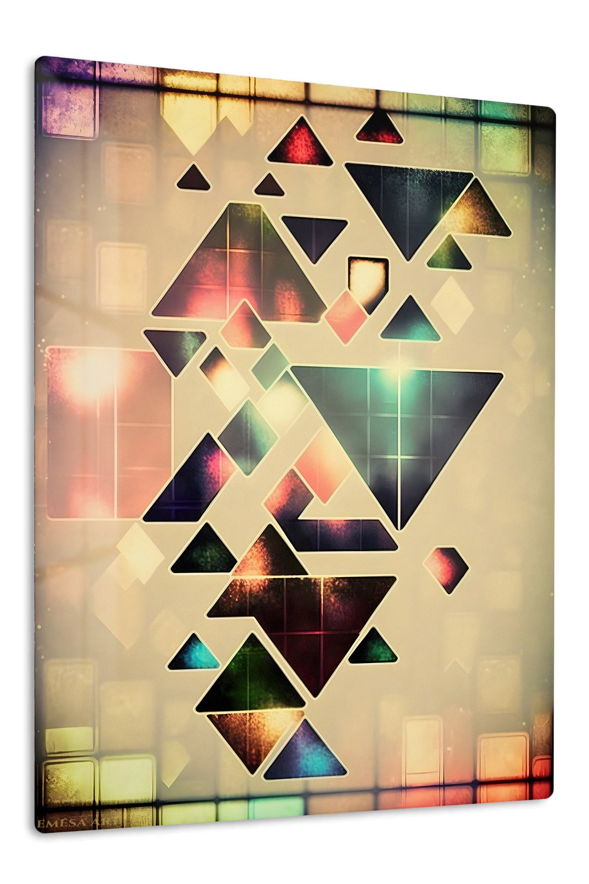 Layered Geometric Mountain Moon premium metal wall art – front view