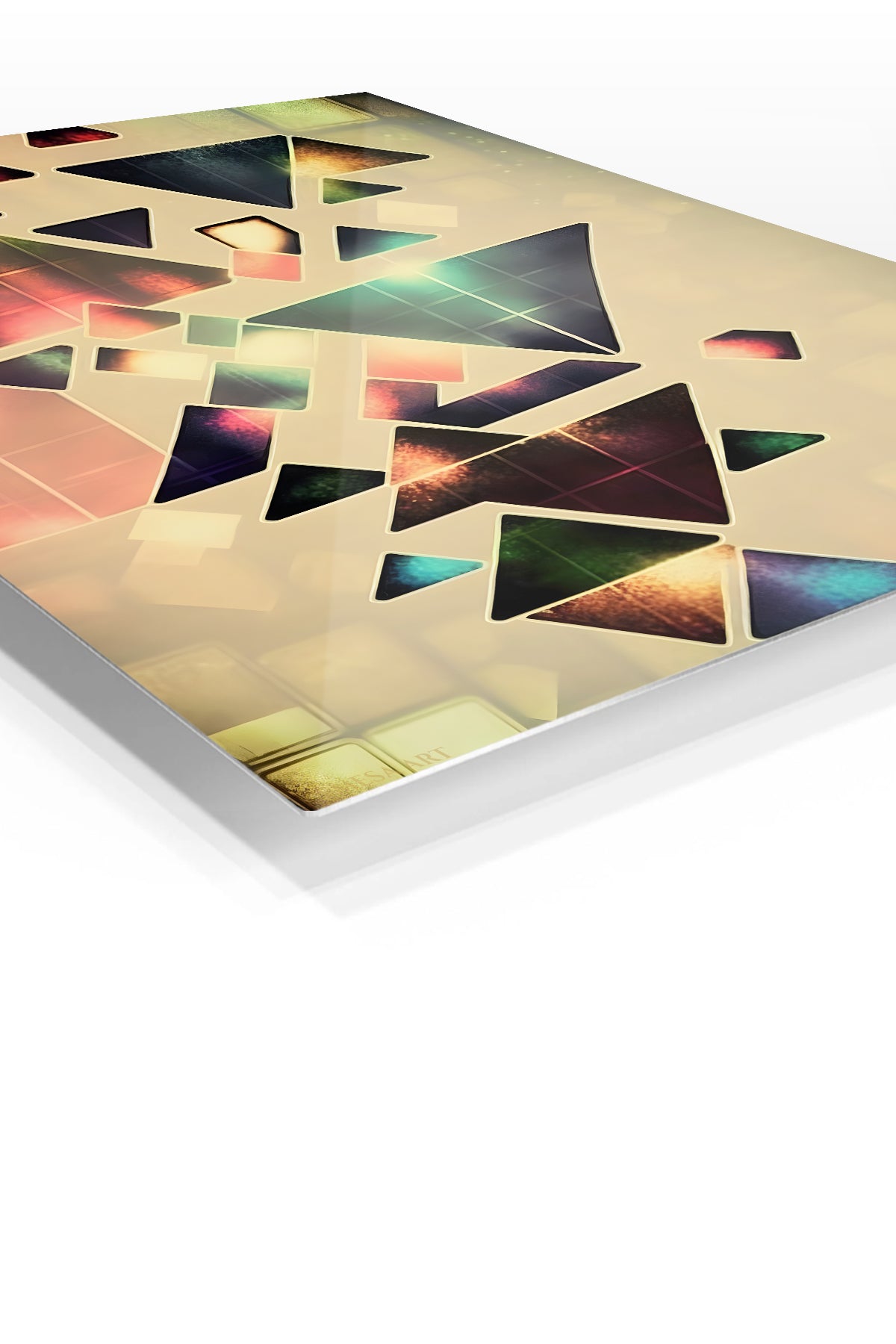 Layered Geometric Mountain Moon premium metal wall art – angled view