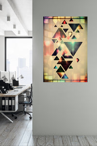 Layered Geometric Mountain Moon metal wall art displayed in a contemporary living space