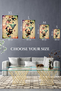 EMESA metal wall art size comparison guide for Layered Geometric Mountain Moon