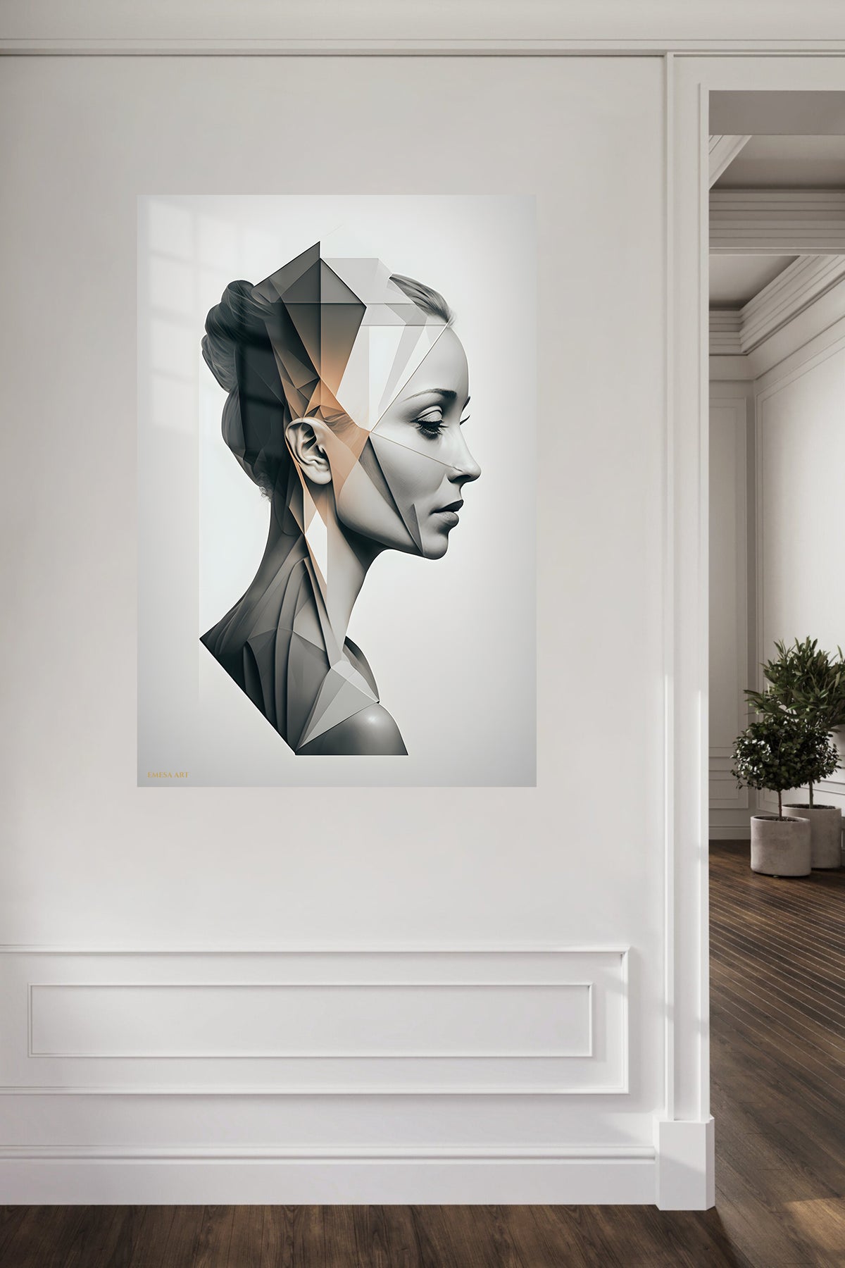 Golden Orbital Spiral metal wall art displayed in a contemporary living space