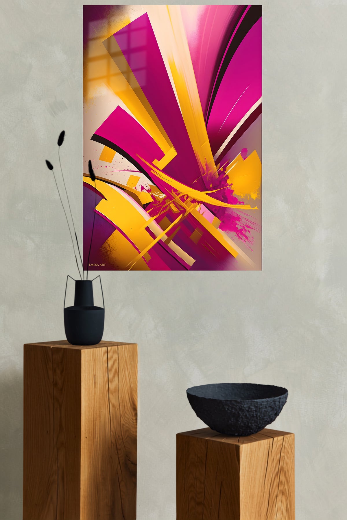 Golden Axis Abstract metal wall art displayed in a modern interior