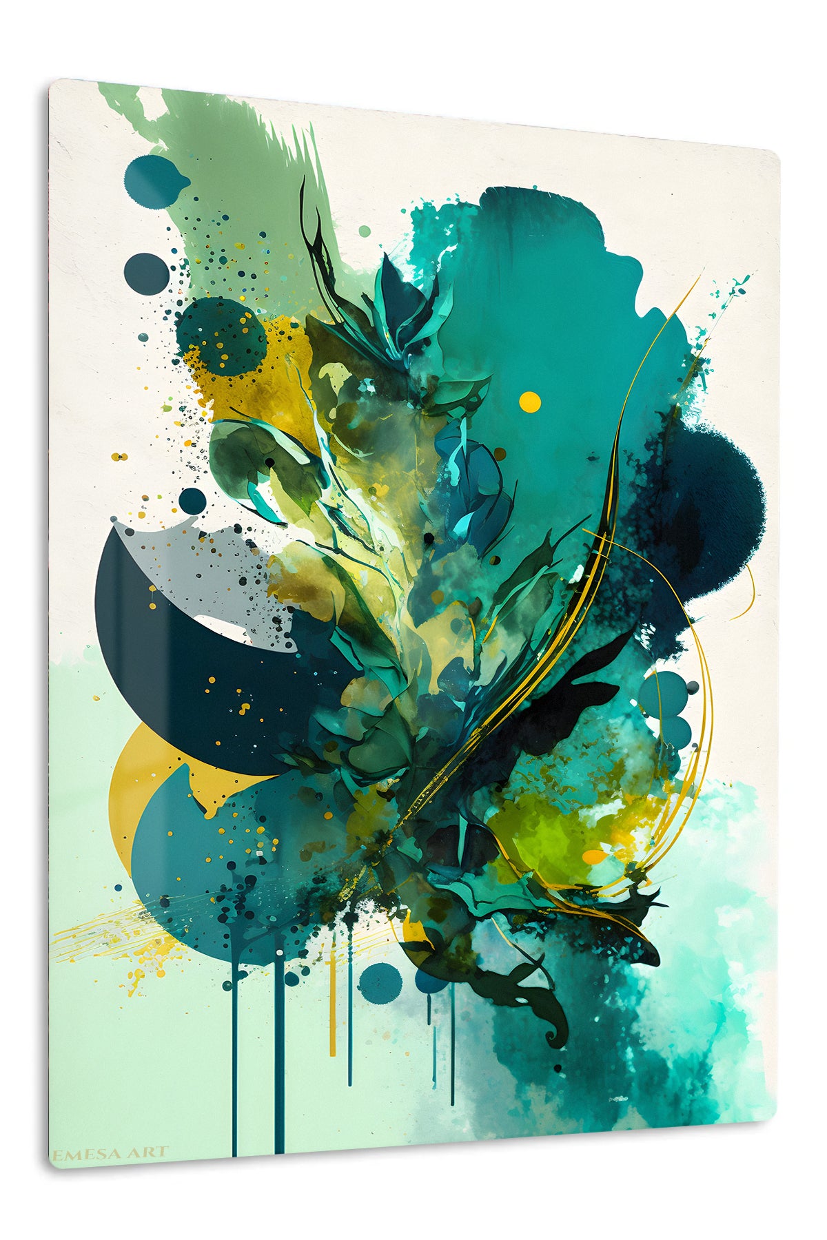 Teal Eclipse Geometry premium metal wall art – front view