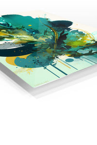 Teal Eclipse Geometry premium metal wall art – angled view