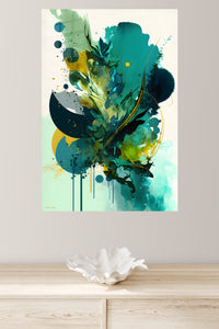 Teal Eclipse Geometry metal wall art displayed in a modern interior