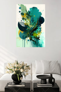 Teal Eclipse Geometry metal wall art displayed in a contemporary living space