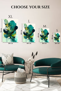 EMESA metal wall art size comparison guide for Teal Eclipse Geometry