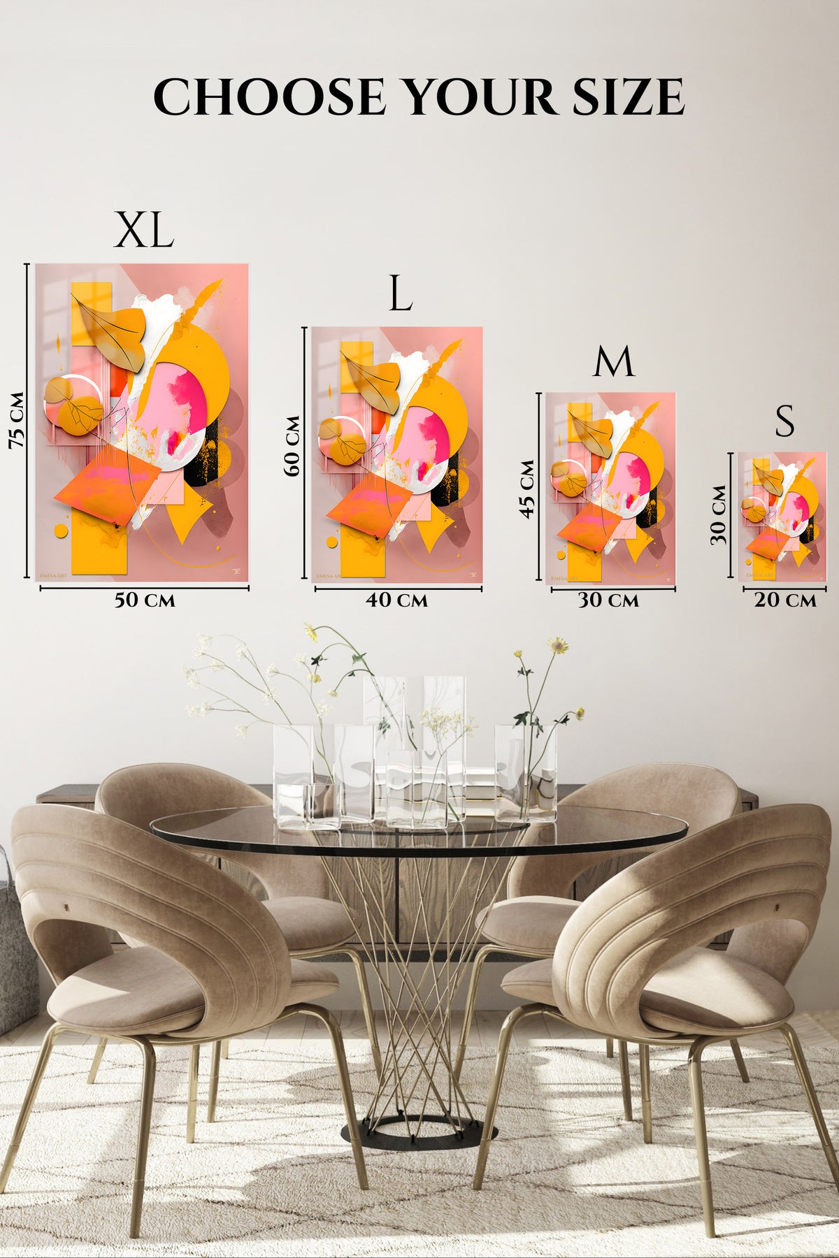 EMESA metal wall art size comparison guide for Orbital Rhythm