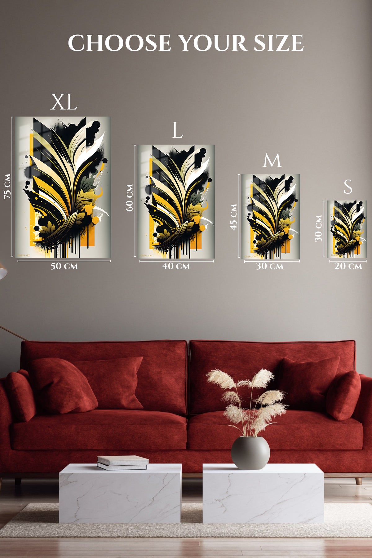 EMESA metal wall art size comparison guide for Prismatic Mountain Ascent