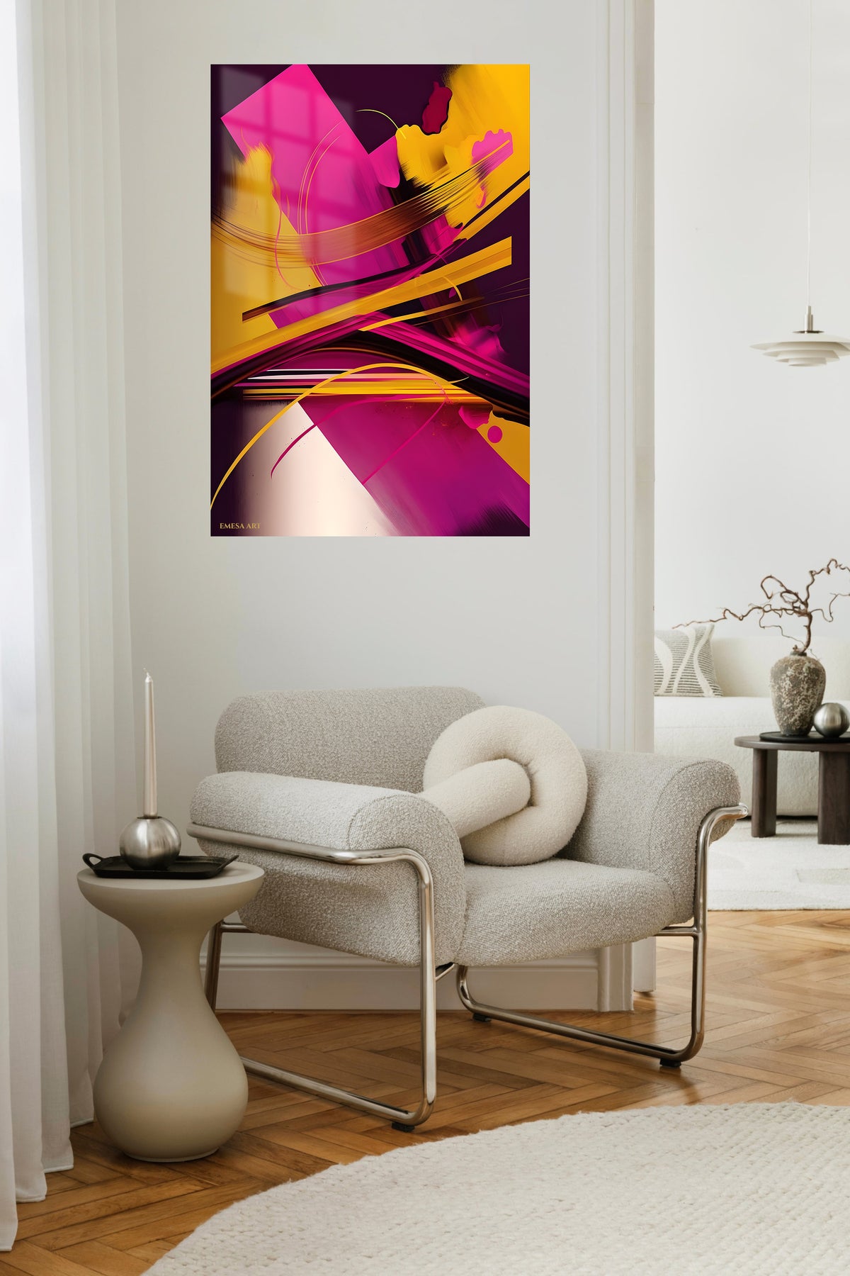 Ember and Tide metal wall art displayed in a contemporary living space