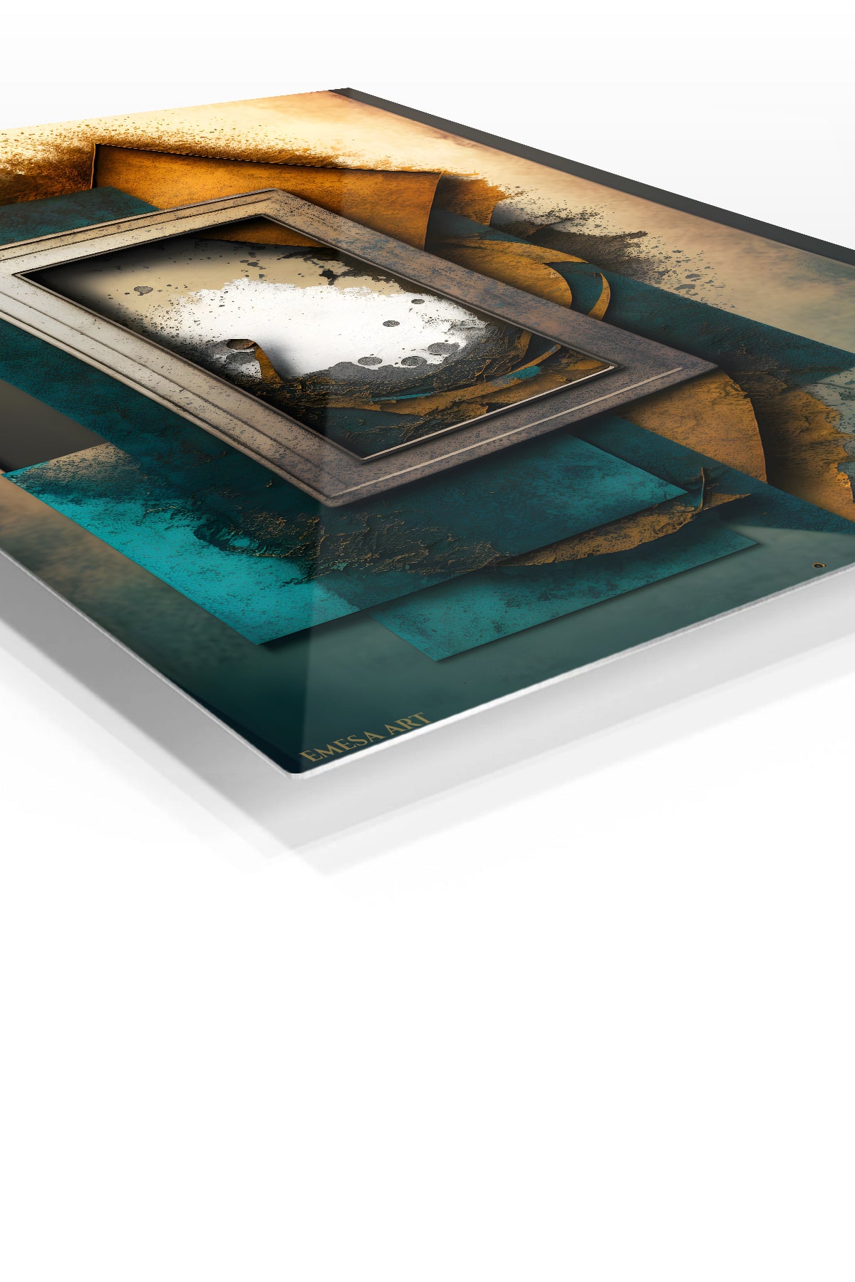 Chromatic Ribbon Currents premium metal wall art – angled view
