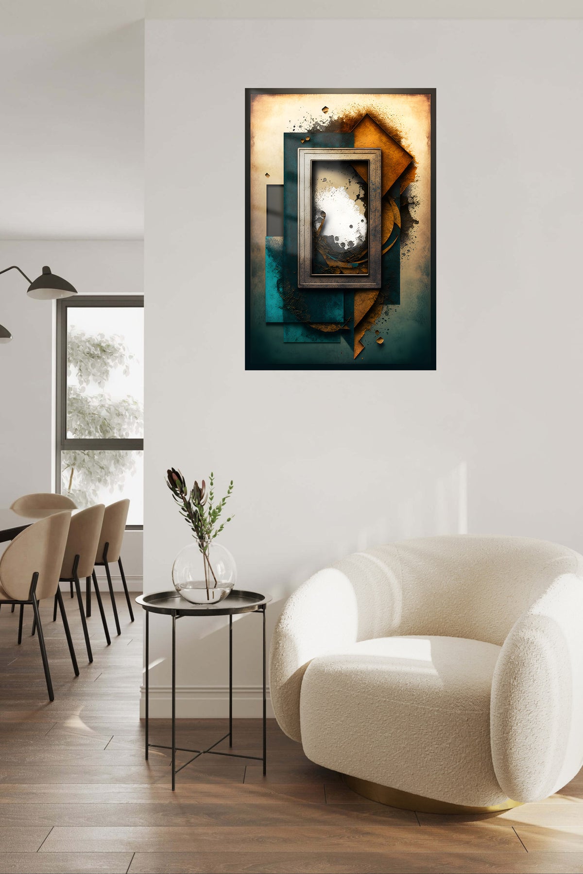 Chromatic Ribbon Currents metal wall art displayed in a contemporary living space