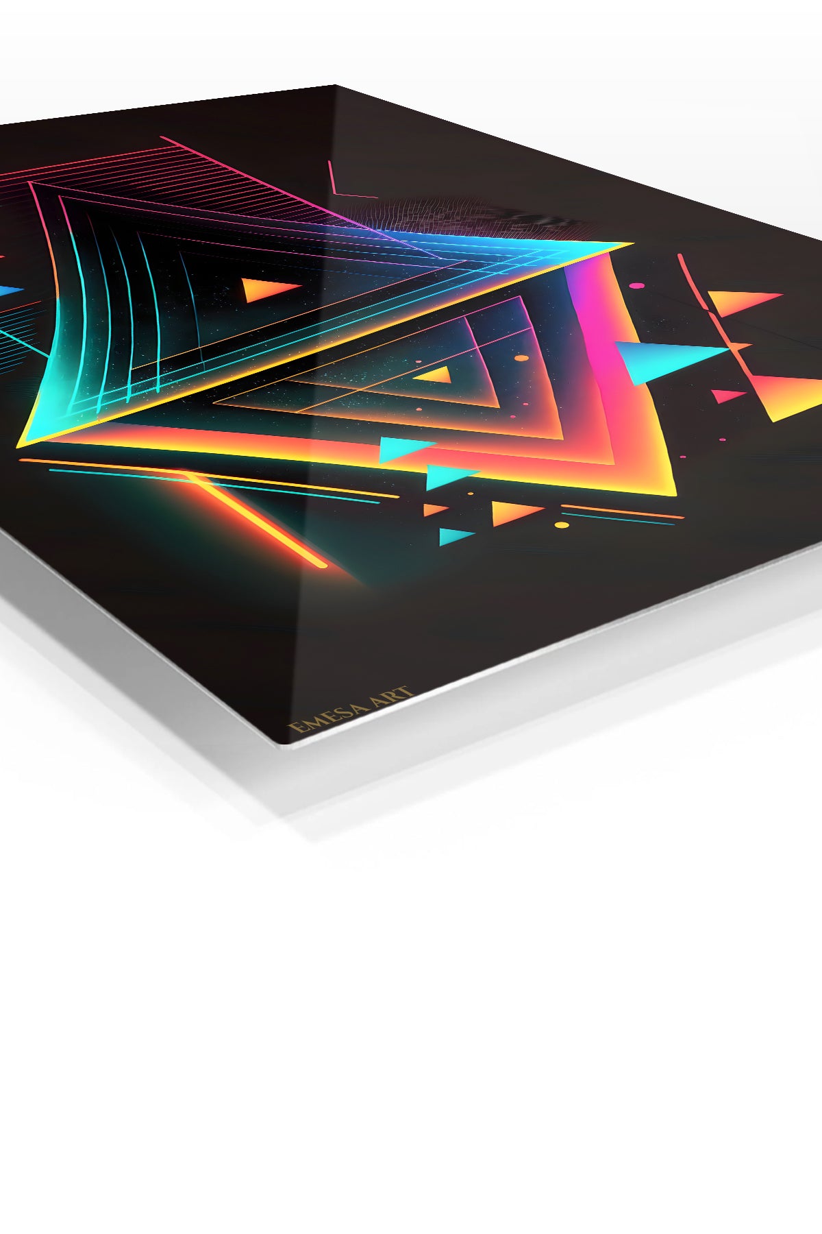 Chromatic Grid premium metal wall art – angled view