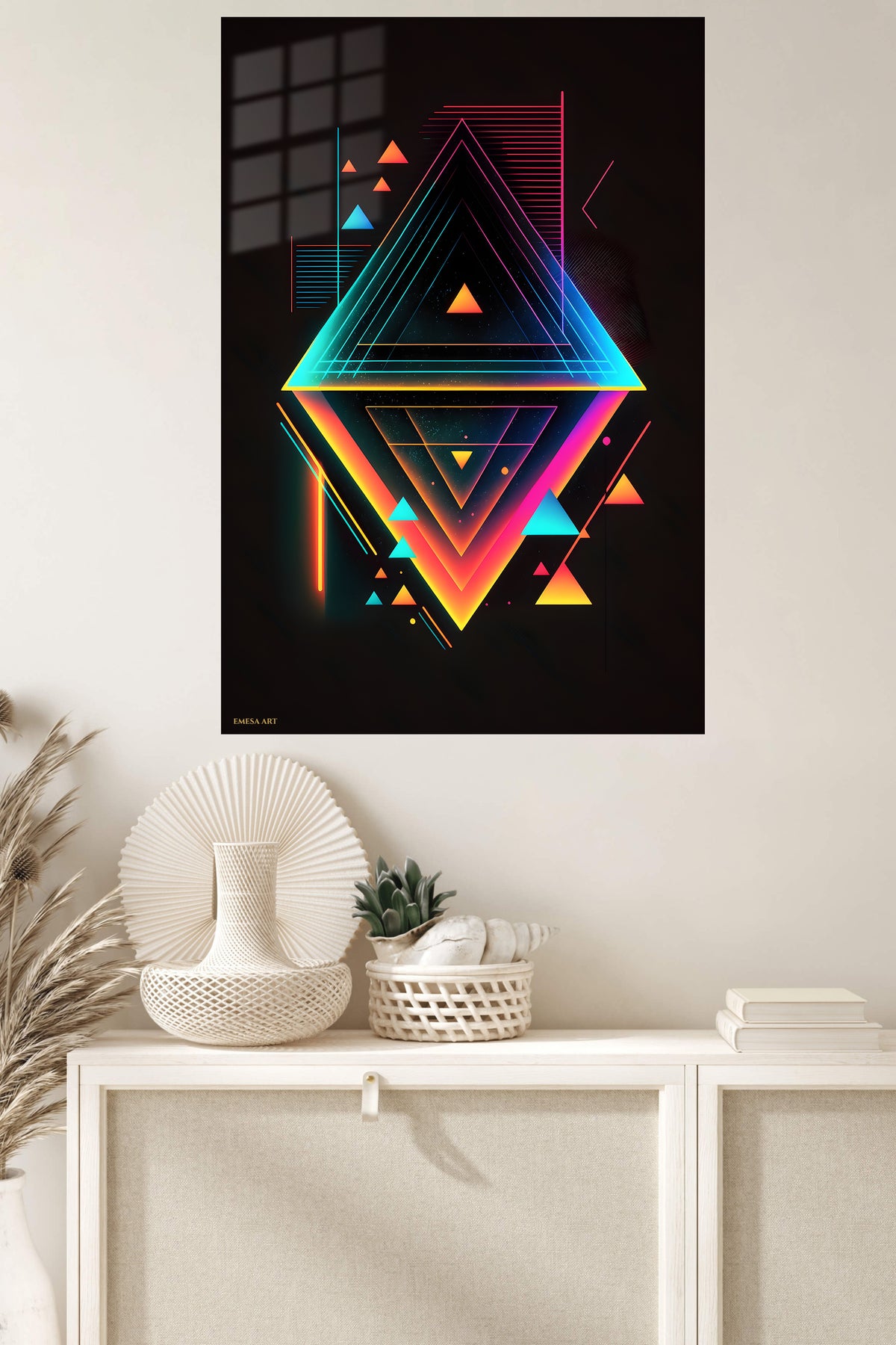 Chromatic Grid metal wall art displayed in a modern interior