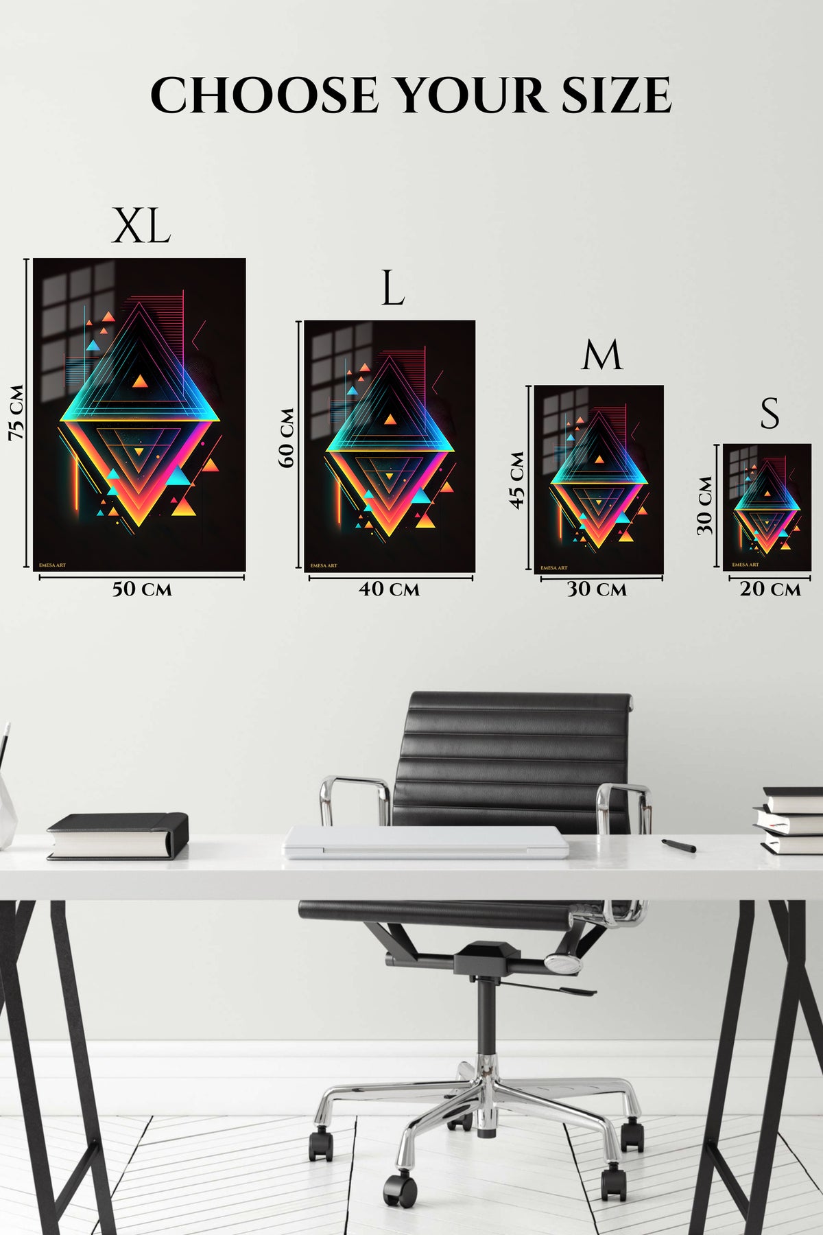 EMESA metal wall art size comparison guide for Chromatic Grid