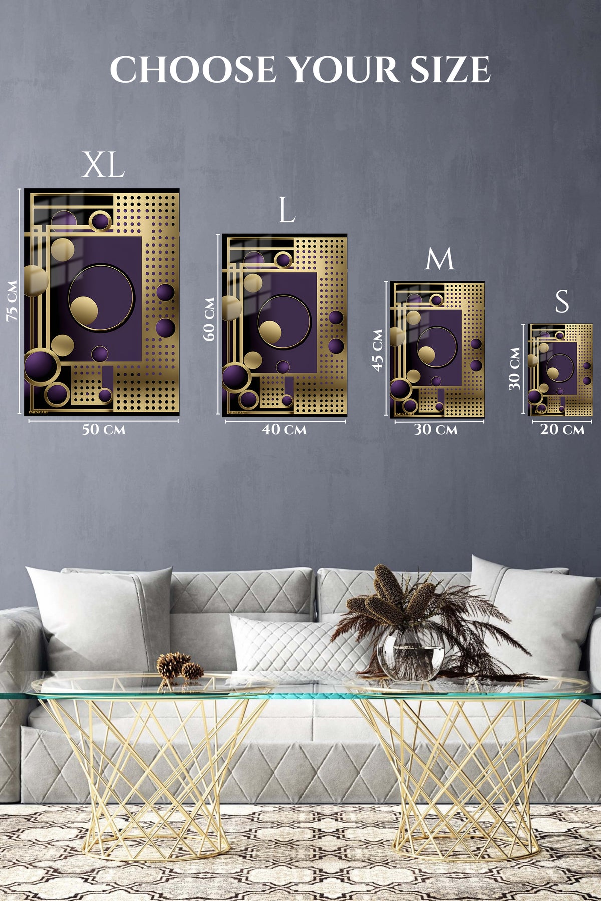 EMESA metal wall art size comparison guide for Prismatic Burst