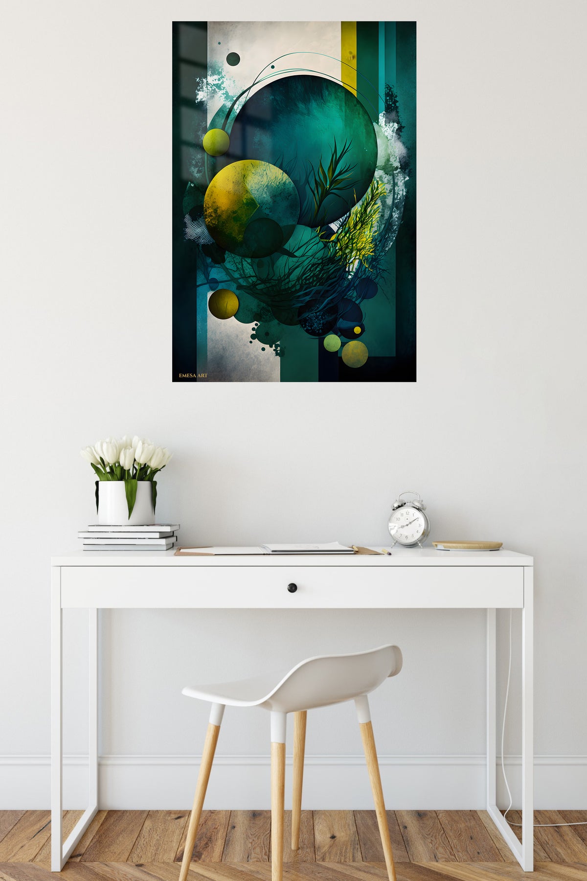Chromatic Block Mosaic metal wall art displayed in a contemporary living space