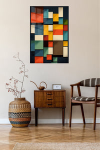 Chromatic Block Mosaic metal wall art displayed in a contemporary living space
