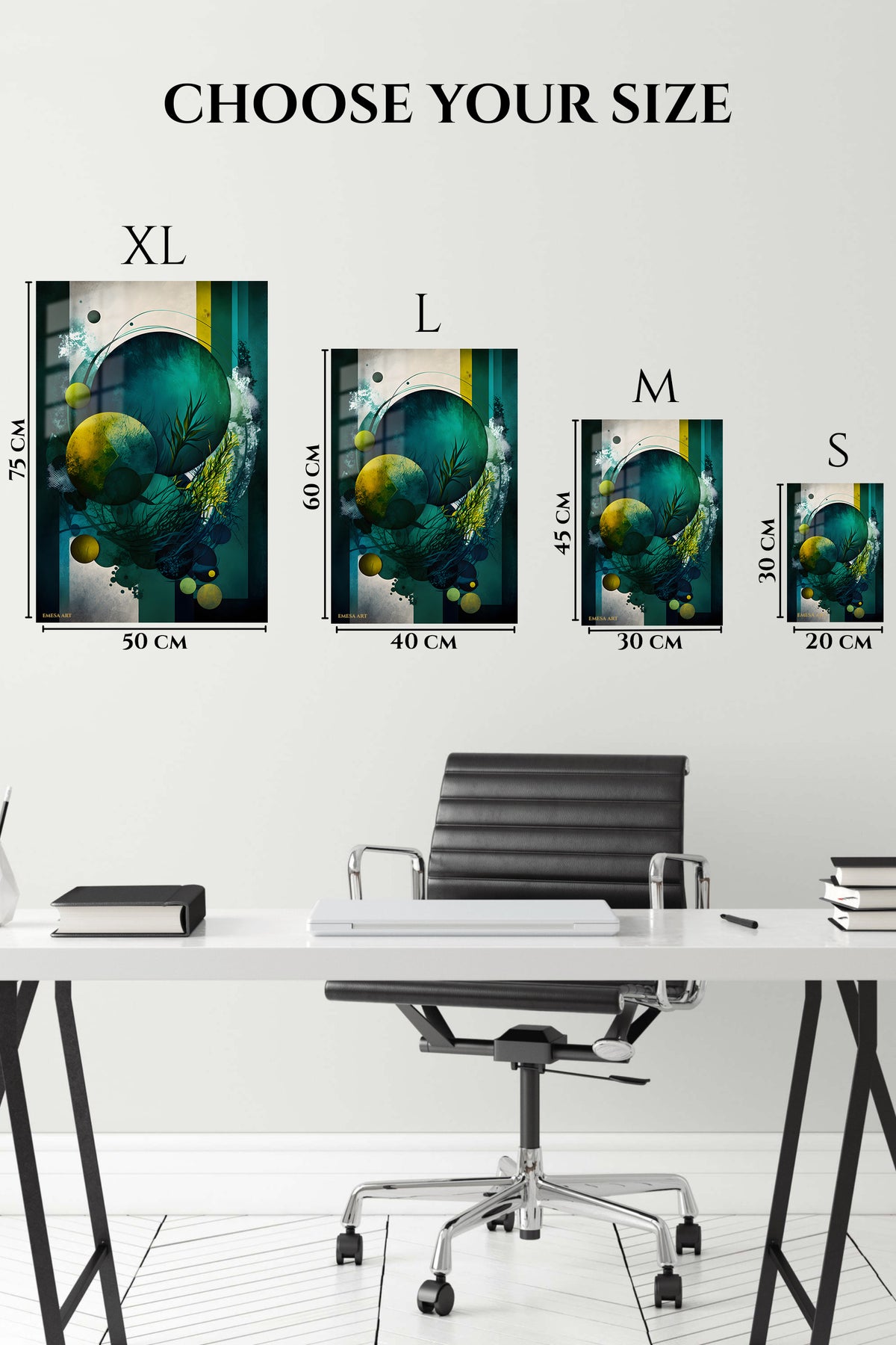 EMESA metal wall art size comparison guide for Chromatic Block Mosaic
