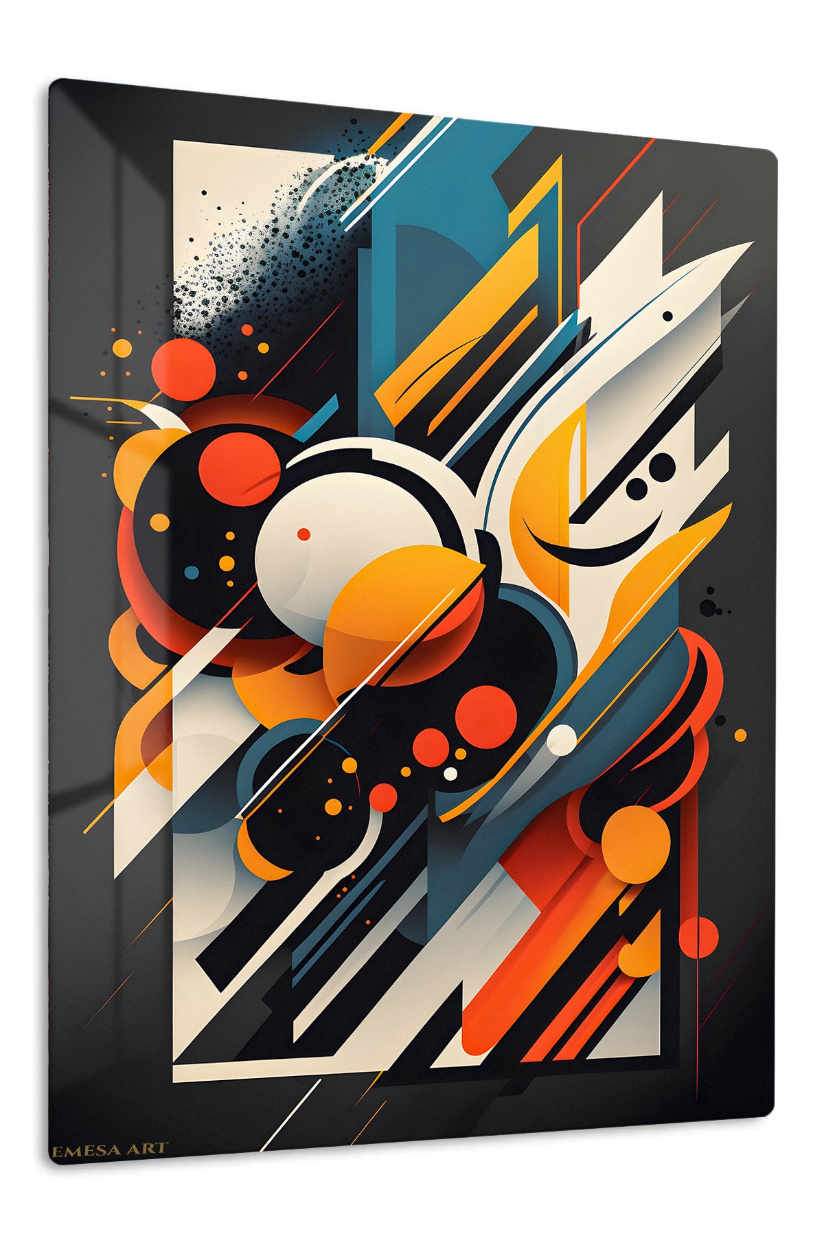 Retro Color Block Grid premium metal wall art – front view