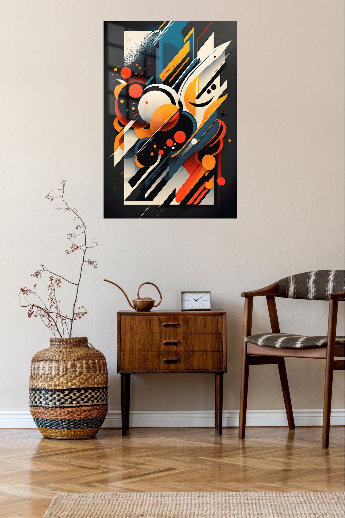 Retro Color Block Grid metal wall art displayed in a contemporary living space
