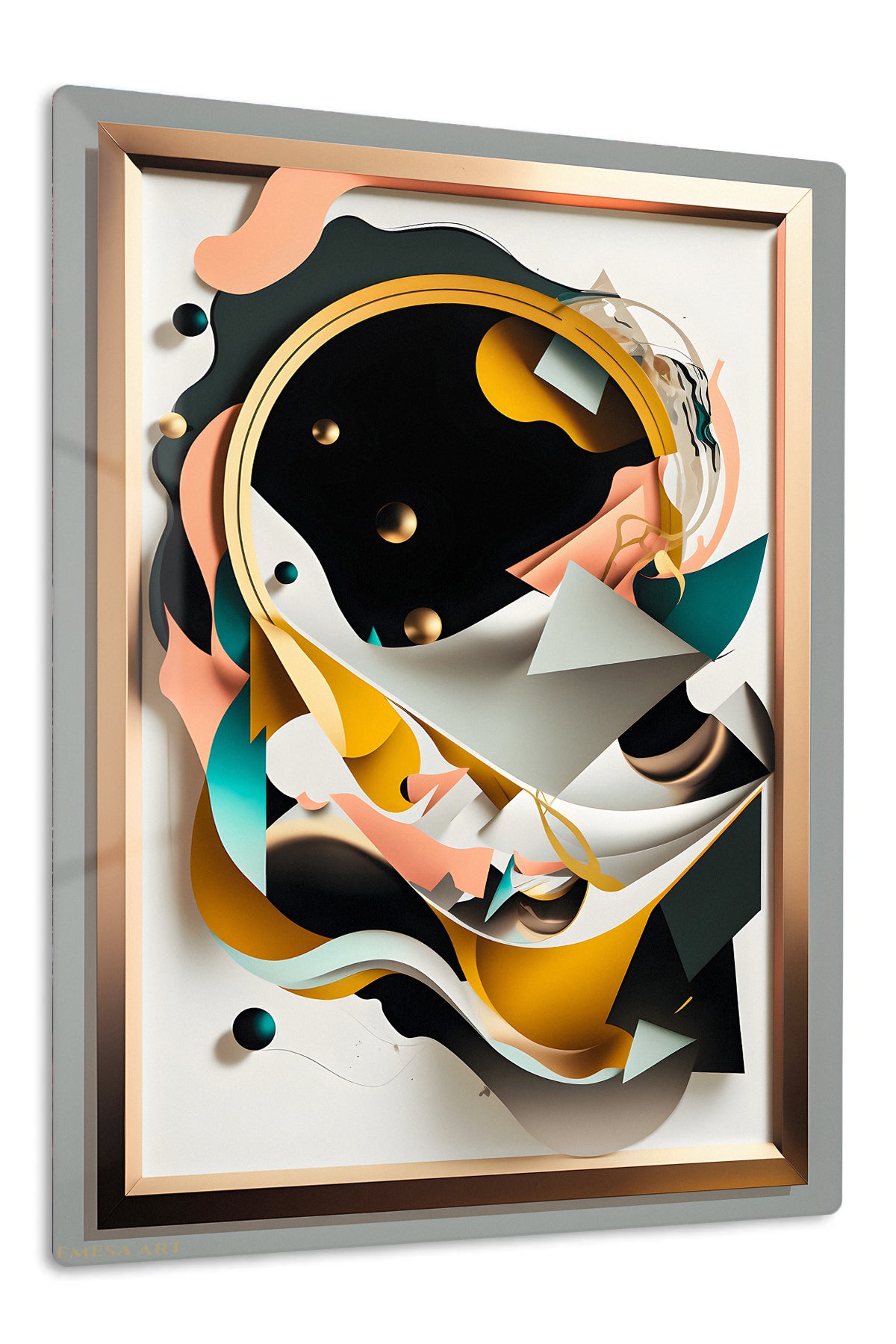 Teal and Gold Impact premium metal wall art – front view