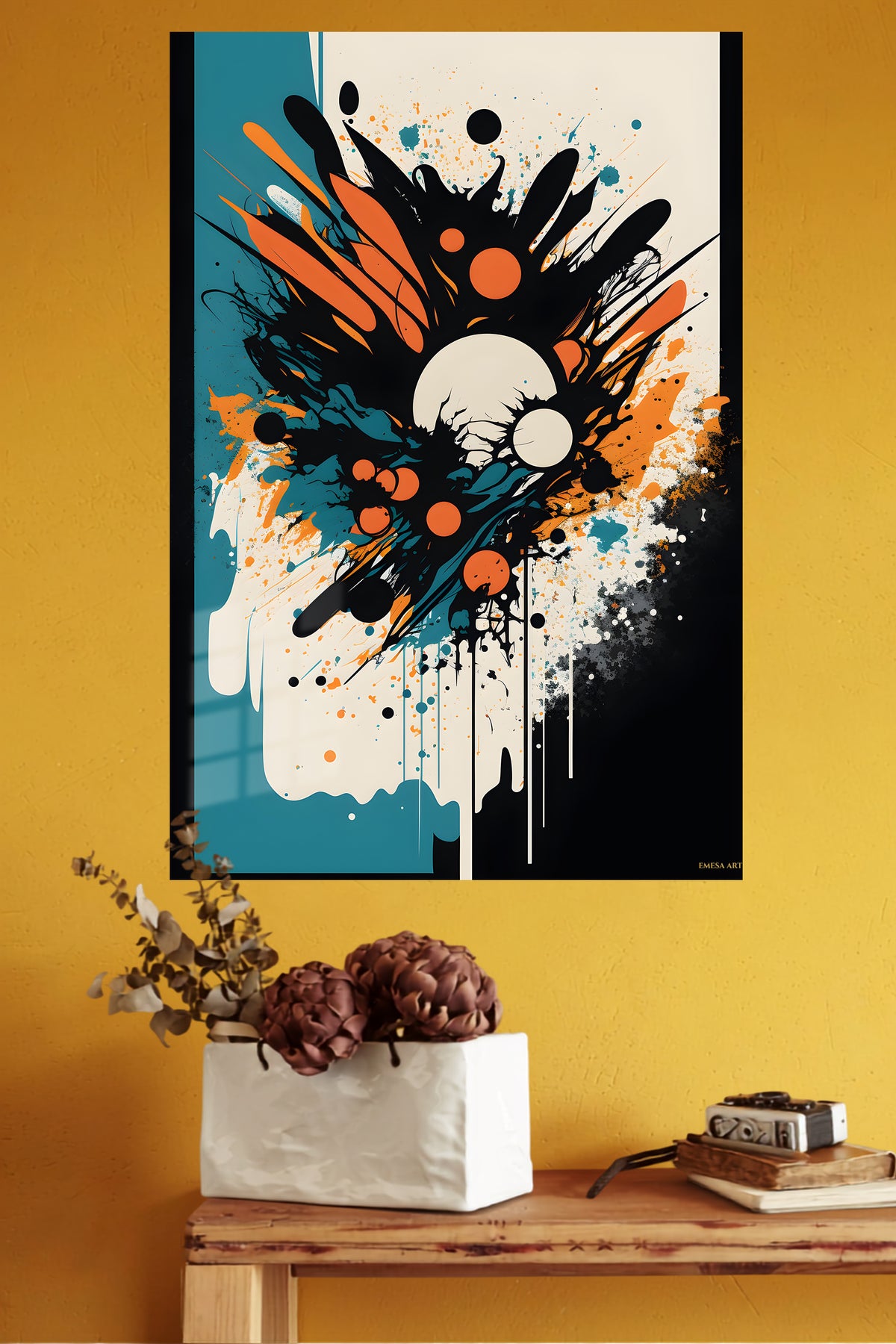 Chromatic Grid Echoes metal wall art displayed in a modern interior