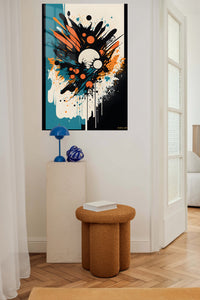 Chromatic Grid Echoes metal wall art displayed in a contemporary living space