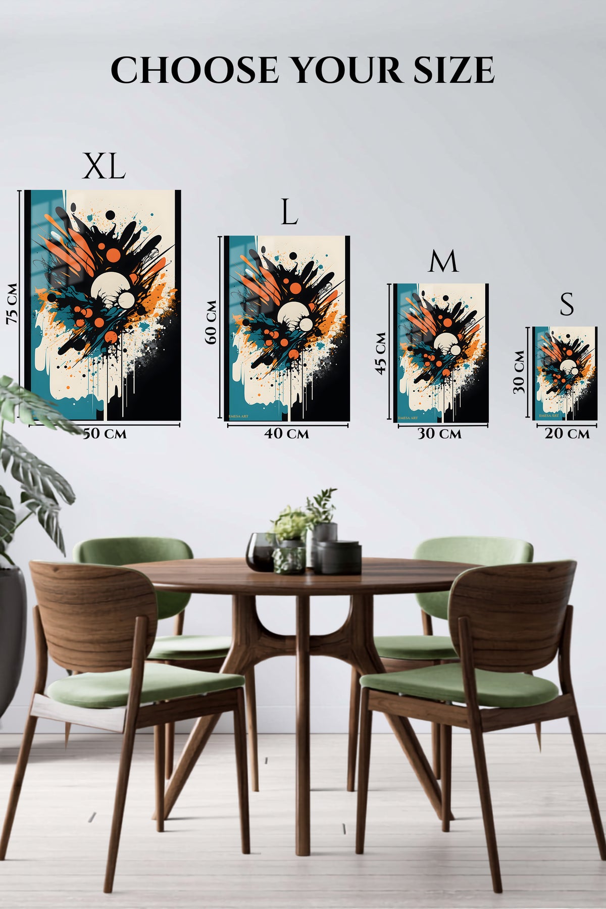 EMESA metal wall art size comparison guide for Chromatic Grid Echoes