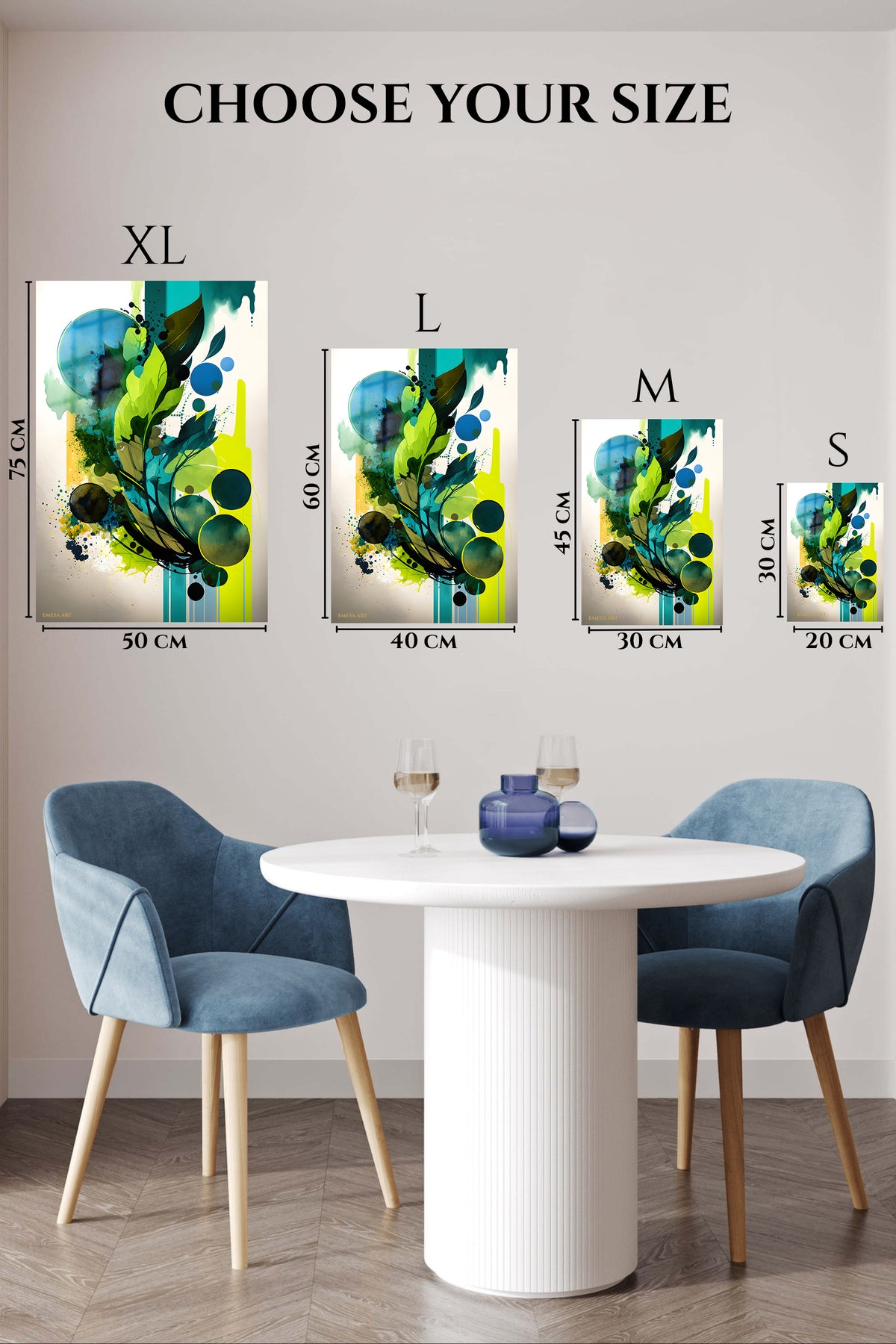 EMESA metal wall art size comparison guide for Emberlit Floating Cubes