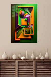 Three Figures in Color metal wall art displayed in a modern interior