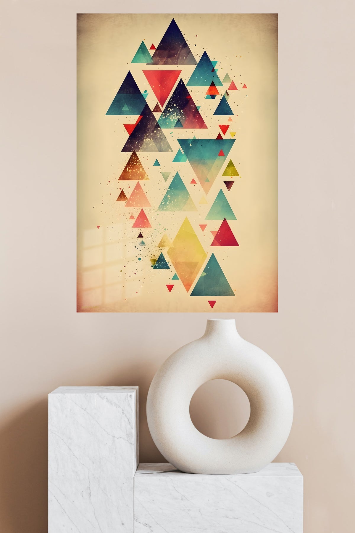 Teal and Gold Fractured Layers metal wall art displayed in a modern interior