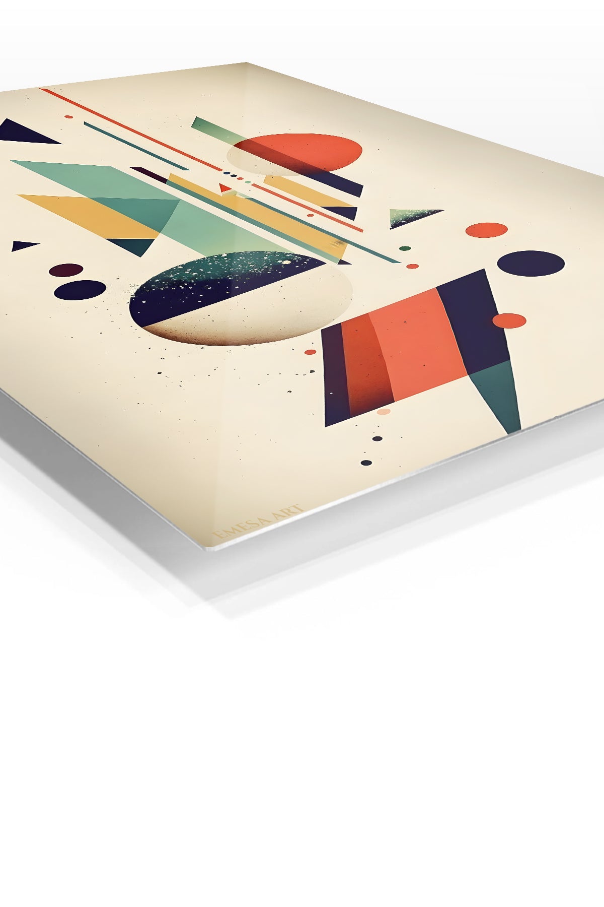 Orbiting Color Forms premium metal wall art – angled view